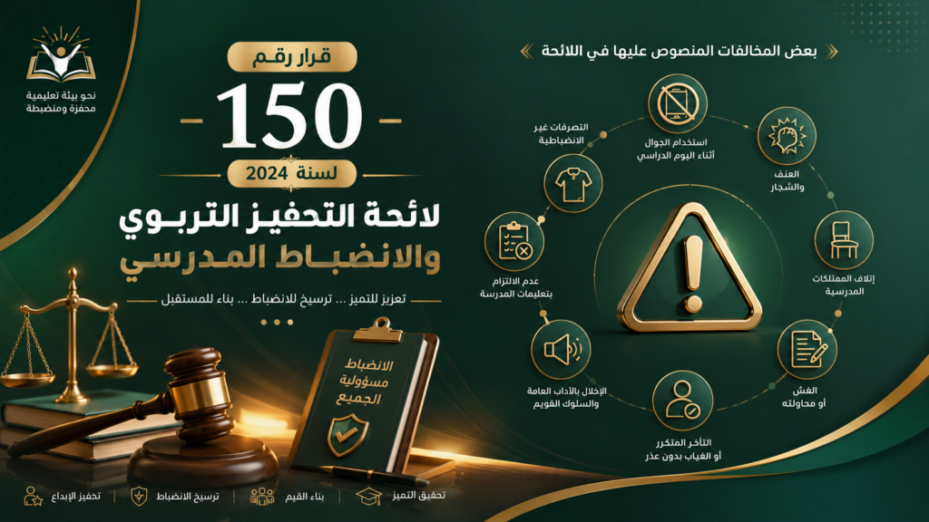 قرار رقم 150 لسنة 2024 – لائحة التحفيز التربوي والانضباط المدرسي